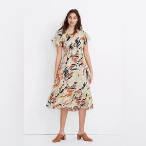 Madewell Flutter-Sleeve Ruffle-Waist Midi Dress in Brushing Up Women’s Size 12
